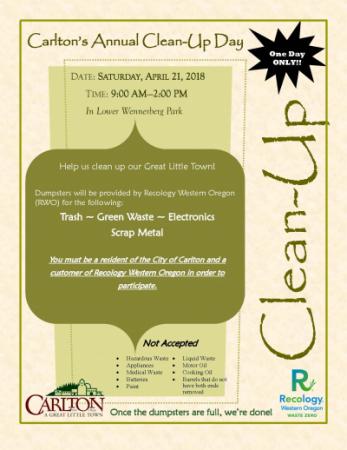 2018 City-wide Clean-up Day Event Flyer - April 21